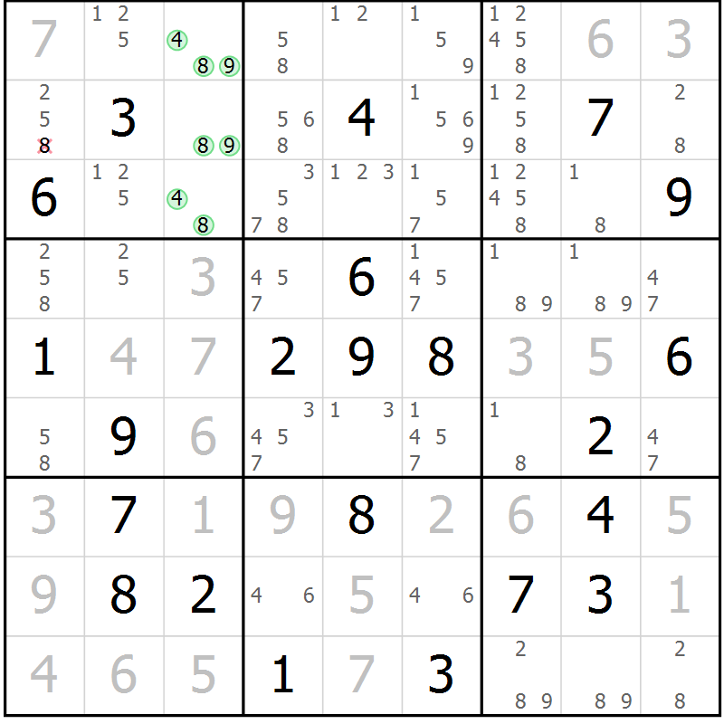 Position des candidats pour la solution de la Gr 19 page 22 du magazine de sudoku Virtuose n° 114