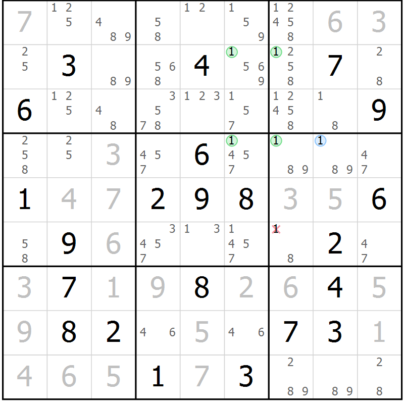 Position des candidats pour la solution de la Gr 19 page 22 du magazine de sudoku Virtuose n° 114