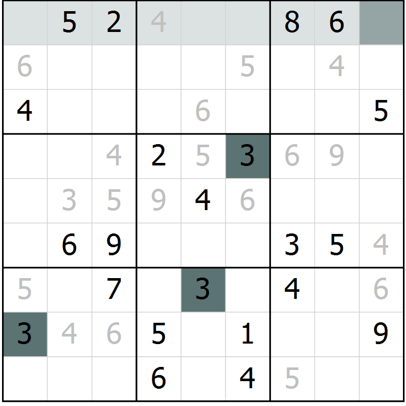 Position des candidats pour la solution de la Gr 2 page 5 du magazine de sudoku Virtuose n° 114