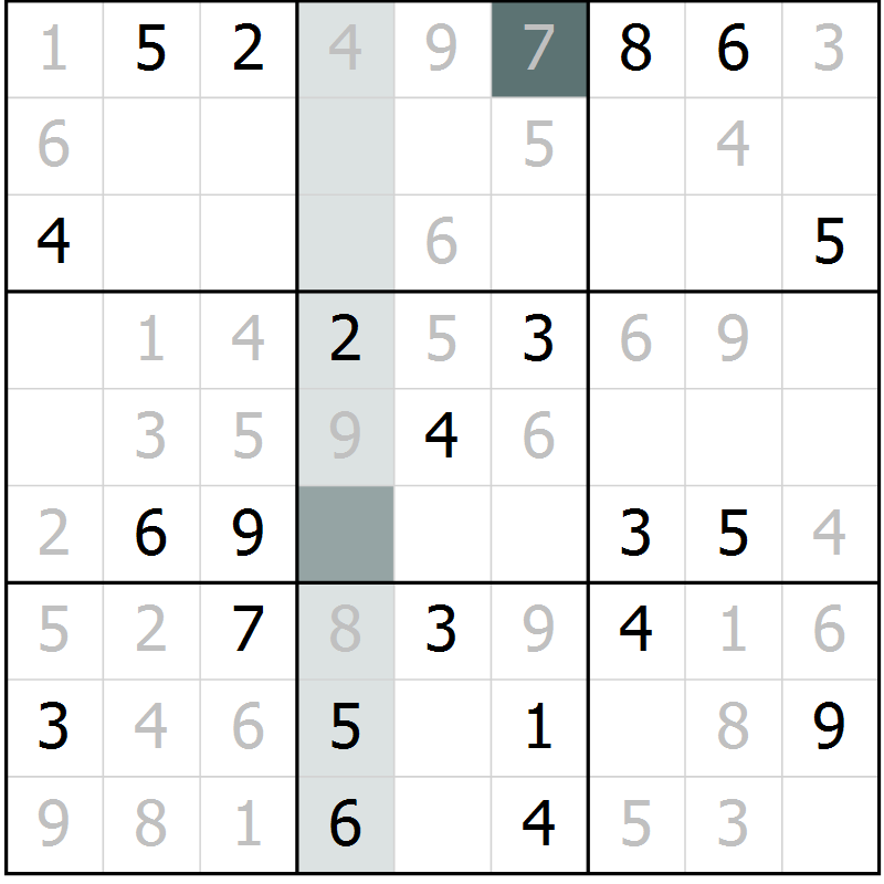 Position des candidats pour la solution de la Gr 2 page 5 du magazine de sudoku Virtuose n° 114