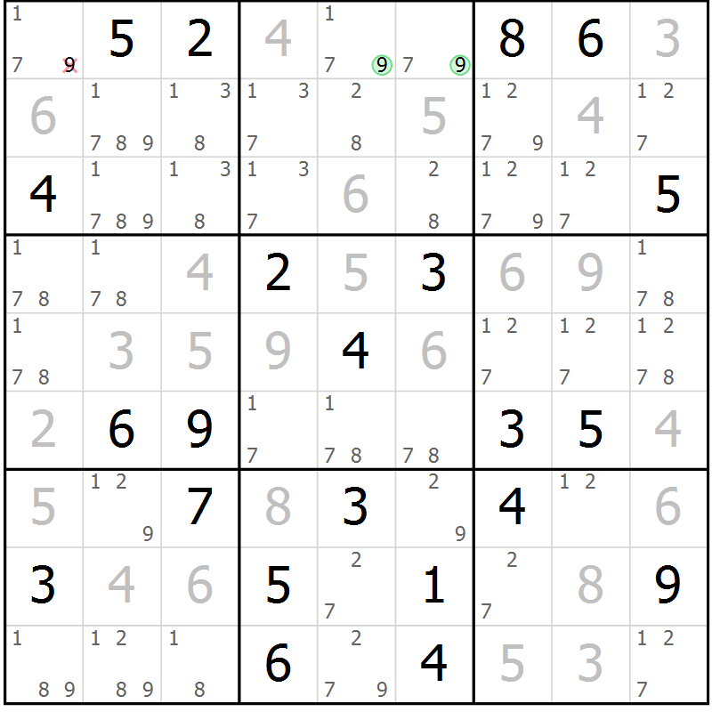 Position des candidats pour la solution de la Gr 2 page 5 du magazine de sudoku Virtuose n° 114