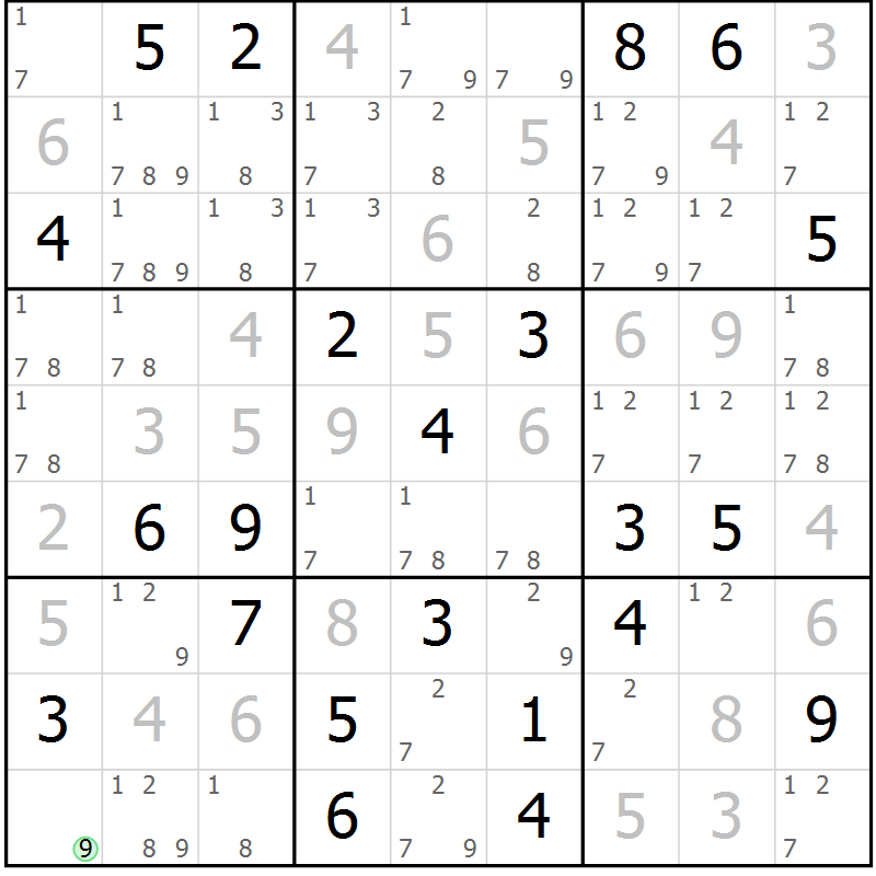 Position des candidats pour la solution de la Gr 2 page 5 du magazine de sudoku Virtuose n° 114