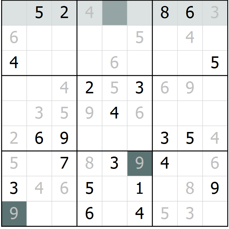 Position des candidats pour la solution de la Gr 2 page 5 du magazine de sudoku Virtuose n° 114