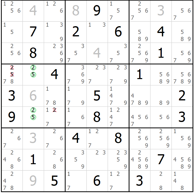 Position des candidats pour la solution de la Gr 20 page 23 du magazine de sudoku Virtuose n° 114