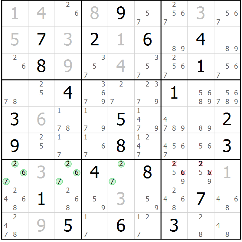 Position des candidats pour la solution de la Gr 20 page 23 du magazine de sudoku Virtuose n° 114