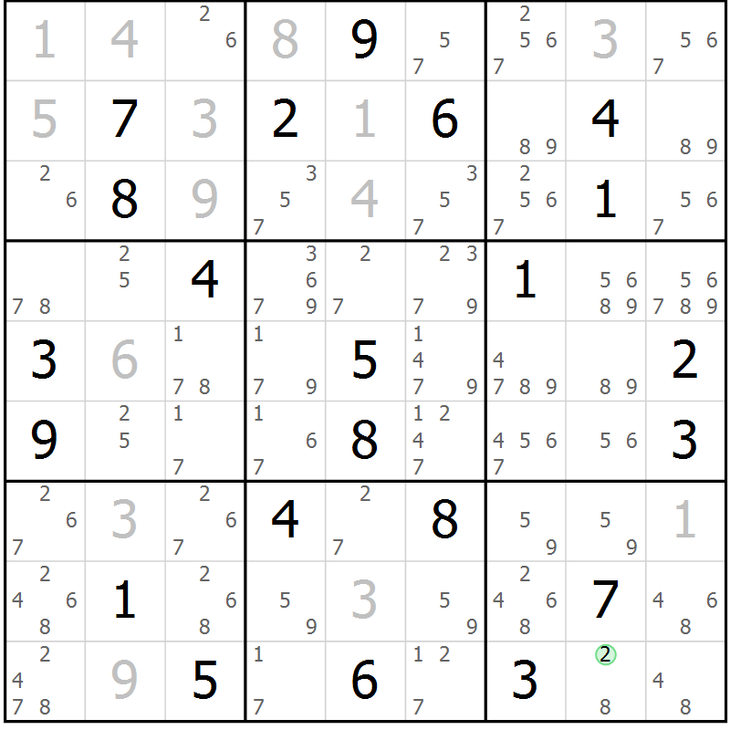 Position des candidats pour la solution de la Gr 20 page 23 du magazine de sudoku Virtuose n° 114