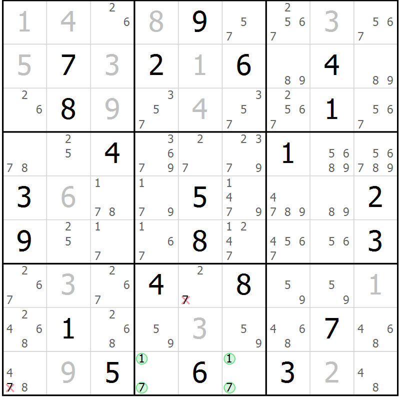 Position des candidats pour la solution de la Gr 20 page 23 du magazine de sudoku Virtuose n° 114