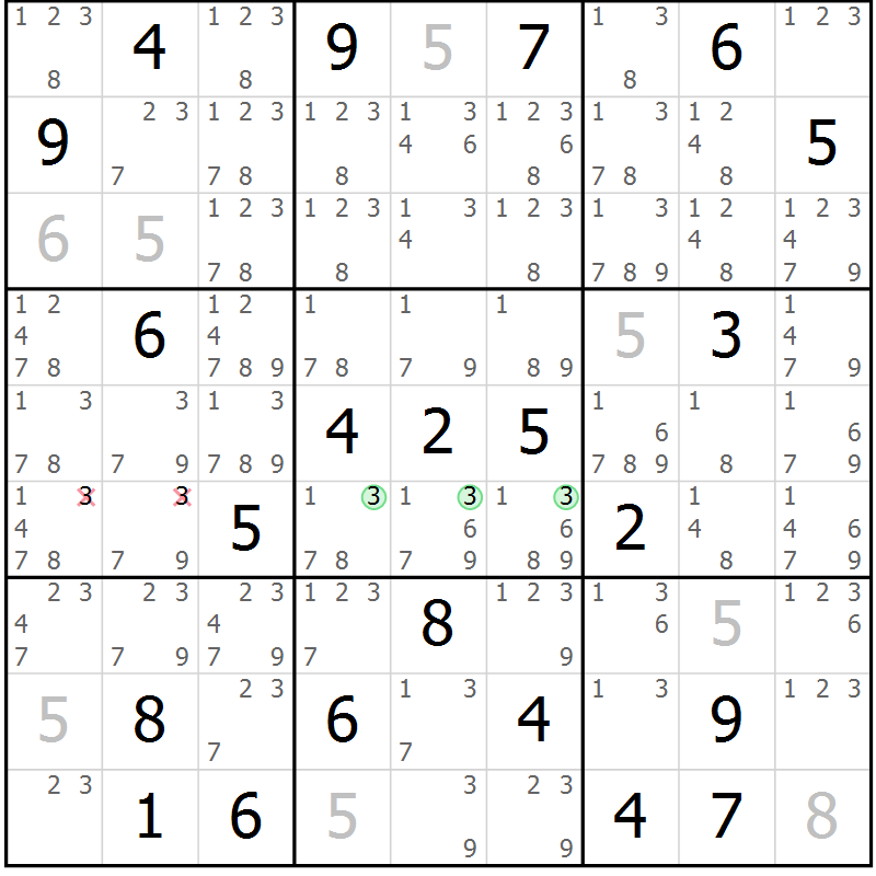 Position des candidats pour la solution de la Gr 21 page 24 du magazine de sudoku Virtuose n° 114