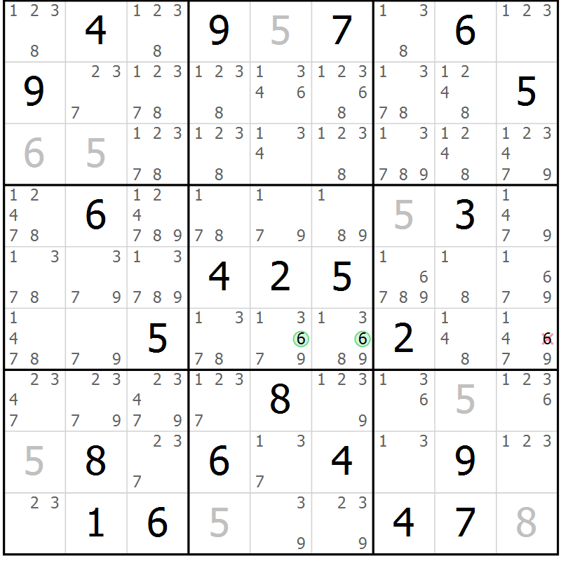 Position des candidats pour la solution de la Gr 21 page 24 du magazine de sudoku Virtuose n° 114