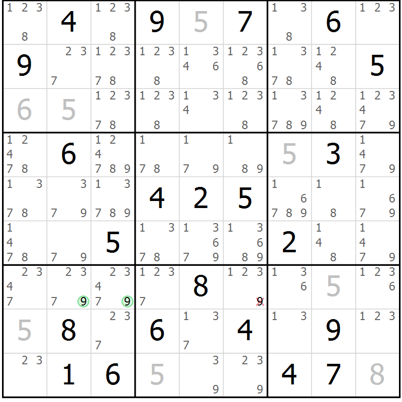 Position des candidats pour la solution de la Gr 21 page 24 du magazine de sudoku Virtuose n° 114