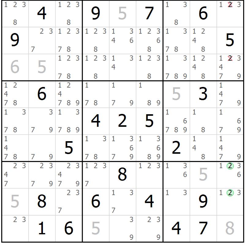 Position des candidats pour la solution de la Gr 21 page 24 du magazine de sudoku Virtuose n° 114