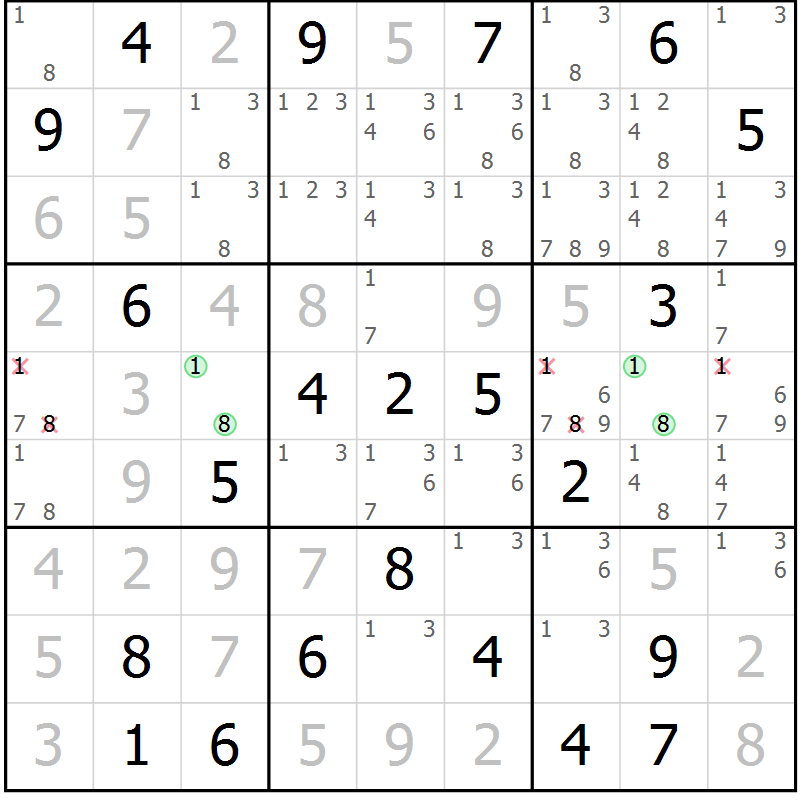 Position des candidats pour la solution de la Gr 21 page 24 du magazine de sudoku Virtuose n° 114