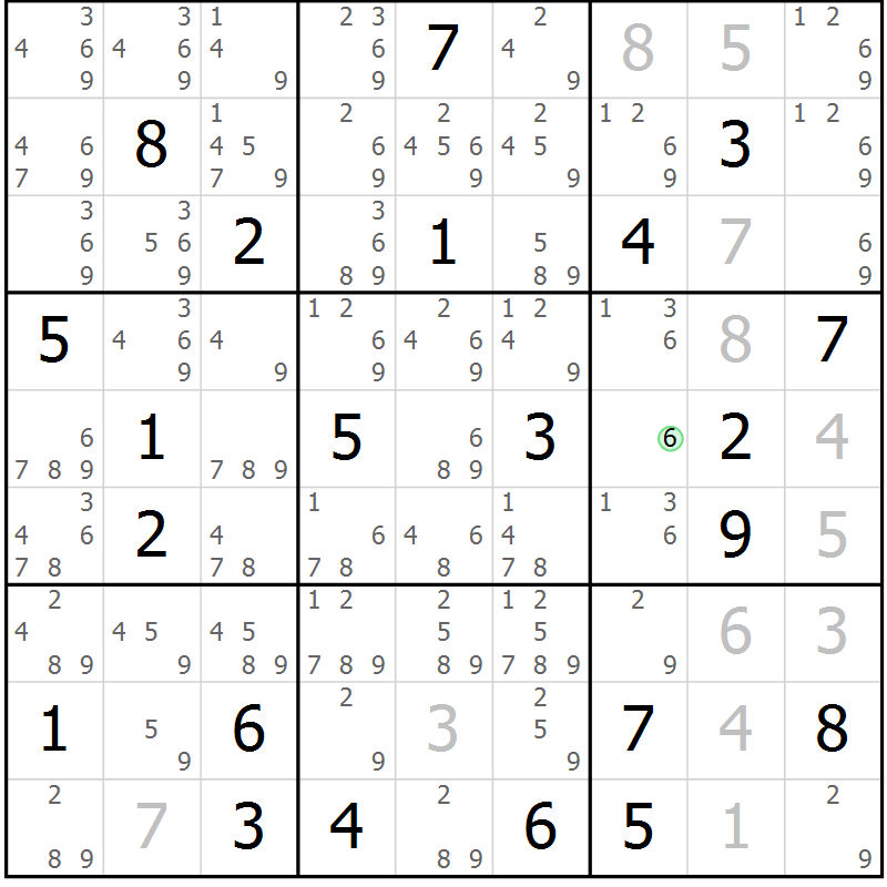 Position des candidats pour la solution de la Gr 22 page 25 du magazine de sudoku Virtuose n° 114