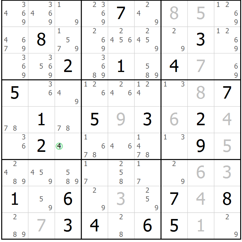 Position des candidats pour la solution de la Gr 22 page 25 du magazine de sudoku Virtuose n° 114