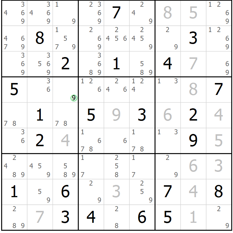 Position des candidats pour la solution de la Gr 22 page 25 du magazine de sudoku Virtuose n° 114