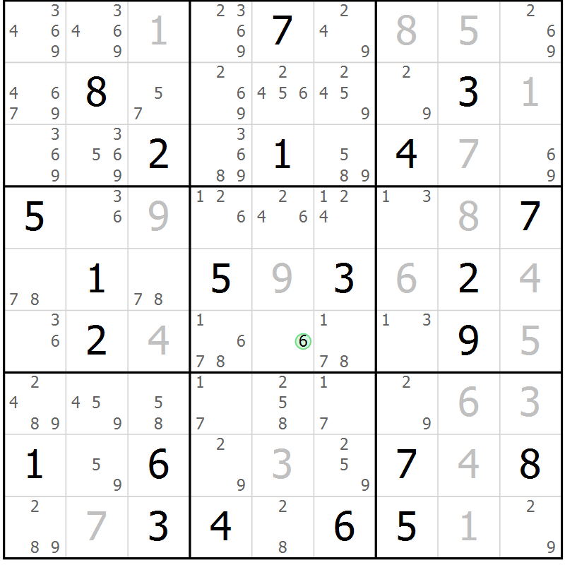 Position des candidats pour la solution de la Gr 22 page 25 du magazine de sudoku Virtuose n° 114