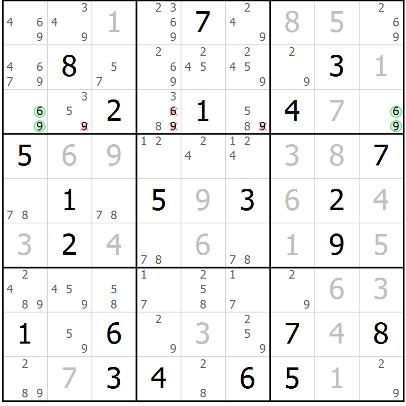 Position des candidats pour la solution de la Gr 22 page 25 du magazine de sudoku Virtuose n° 114