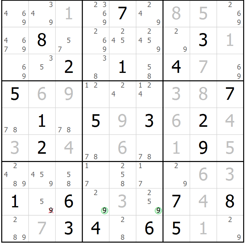 Position des candidats pour la solution de la Gr 22 page 25 du magazine de sudoku Virtuose n° 114