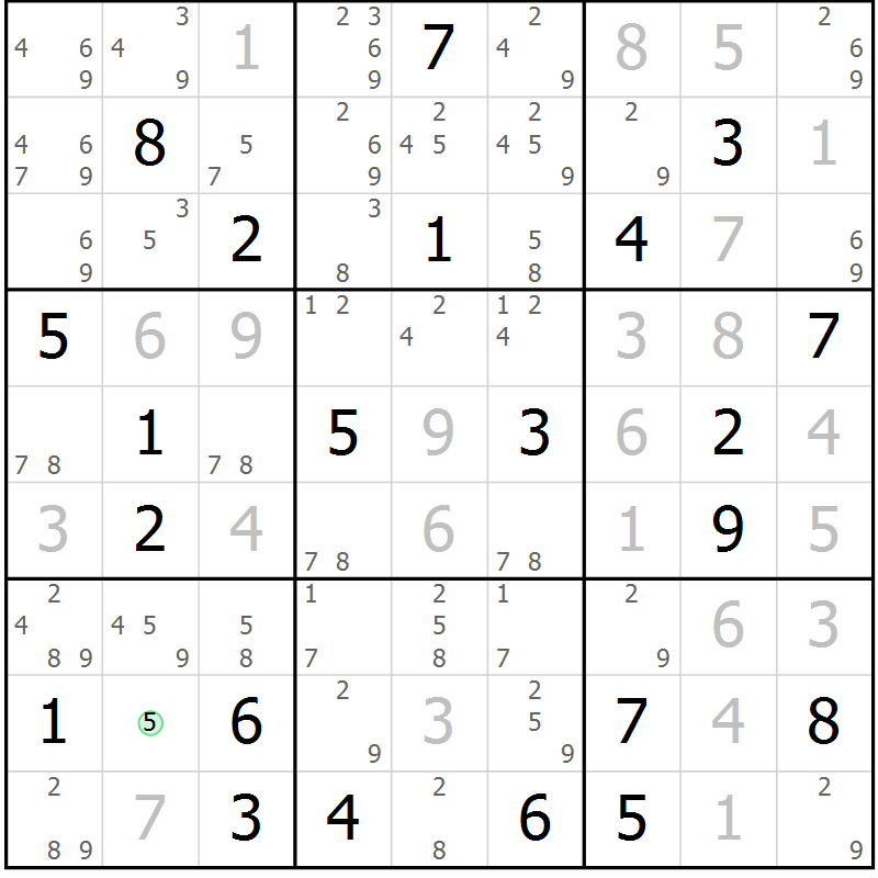 Position des candidats pour la solution de la Gr 22 page 25 du magazine de sudoku Virtuose n° 114