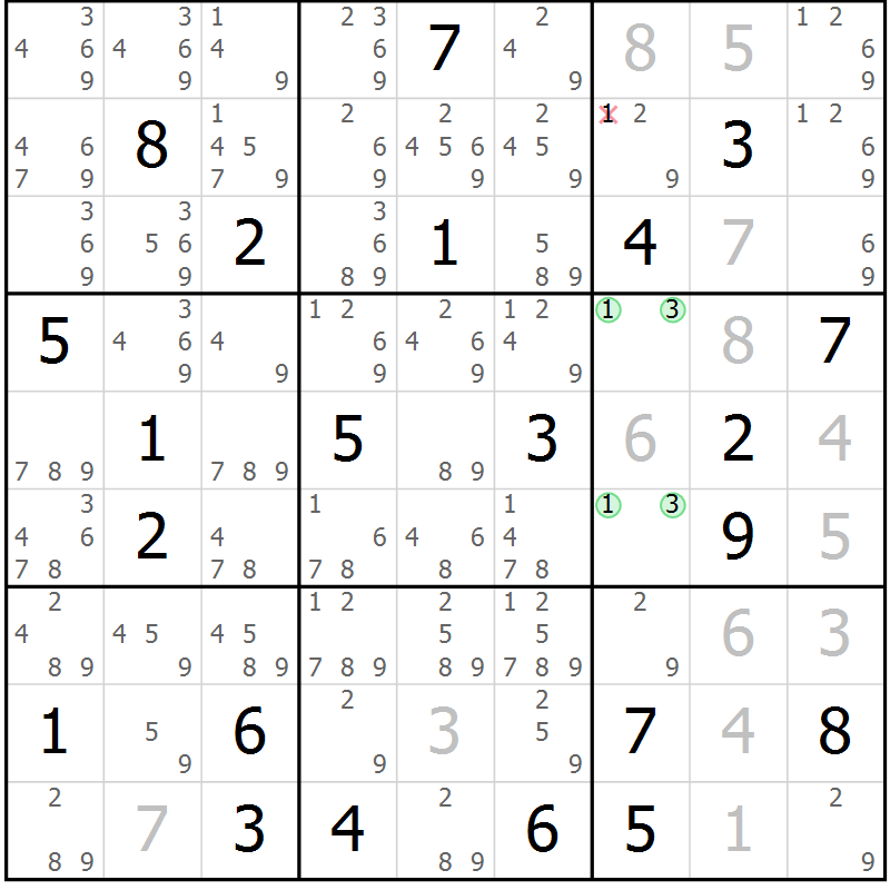 Position des candidats pour la solution de la Gr 22 page 25 du magazine de sudoku Virtuose n° 114