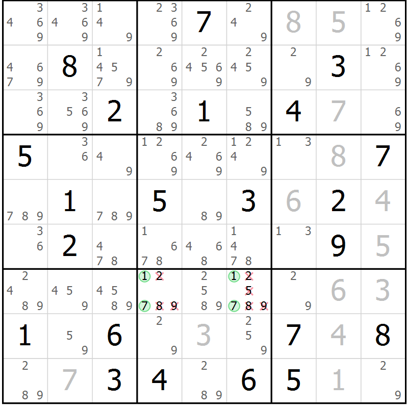 Position des candidats pour la solution de la Gr 22 page 25 du magazine de sudoku Virtuose n° 114