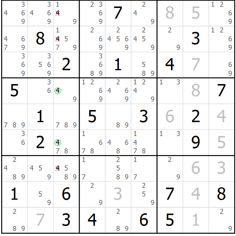 Position des candidats pour la solution de la Gr 22 page 25 du magazine de sudoku Virtuose n° 114