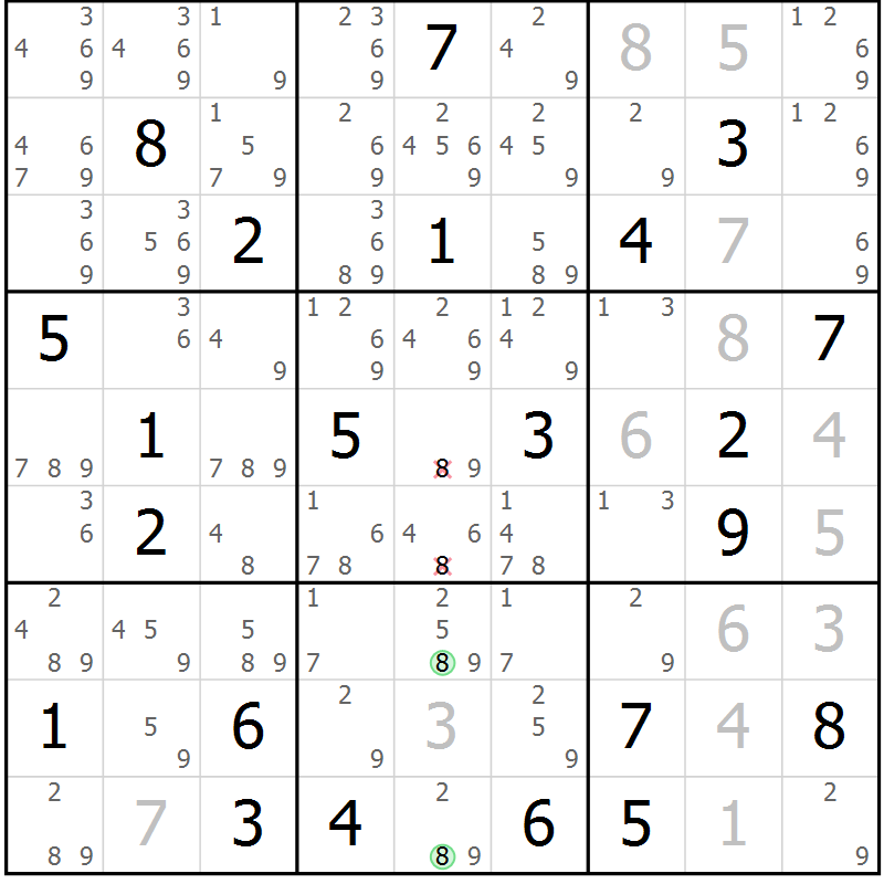 Position des candidats pour la solution de la Gr 22 page 25 du magazine de sudoku Virtuose n° 114