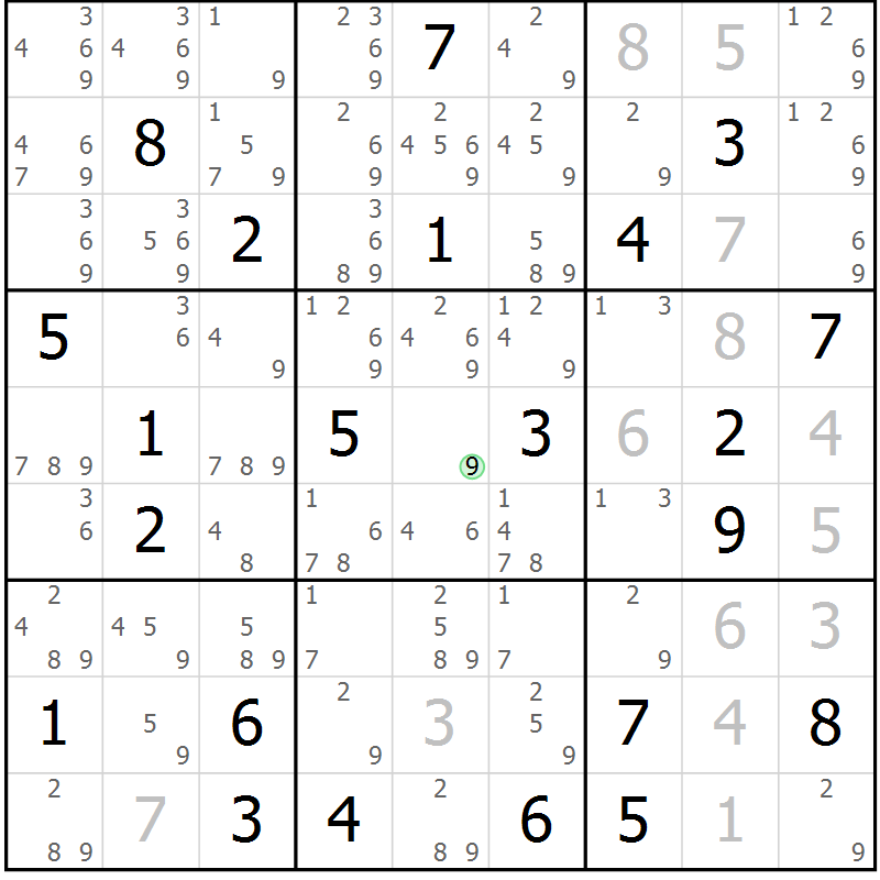 Position des candidats pour la solution de la Gr 22 page 25 du magazine de sudoku Virtuose n° 114