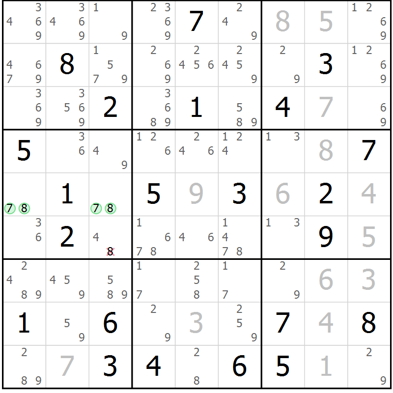 Position des candidats pour la solution de la Gr 22 page 25 du magazine de sudoku Virtuose n° 114