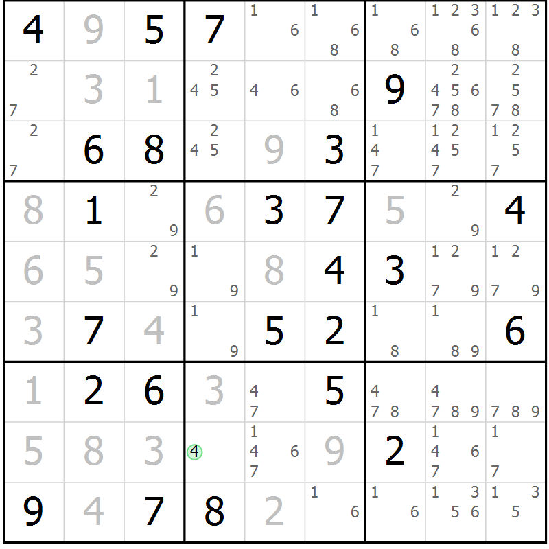 Position des candidats pour la solution de la Gr 23 page 26 du magazine de sudoku Virtuose n° 114