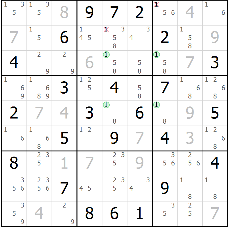 Position des candidats pour la solution de la Gr 24 page 27 du magazine de sudoku Virtuose n° 114