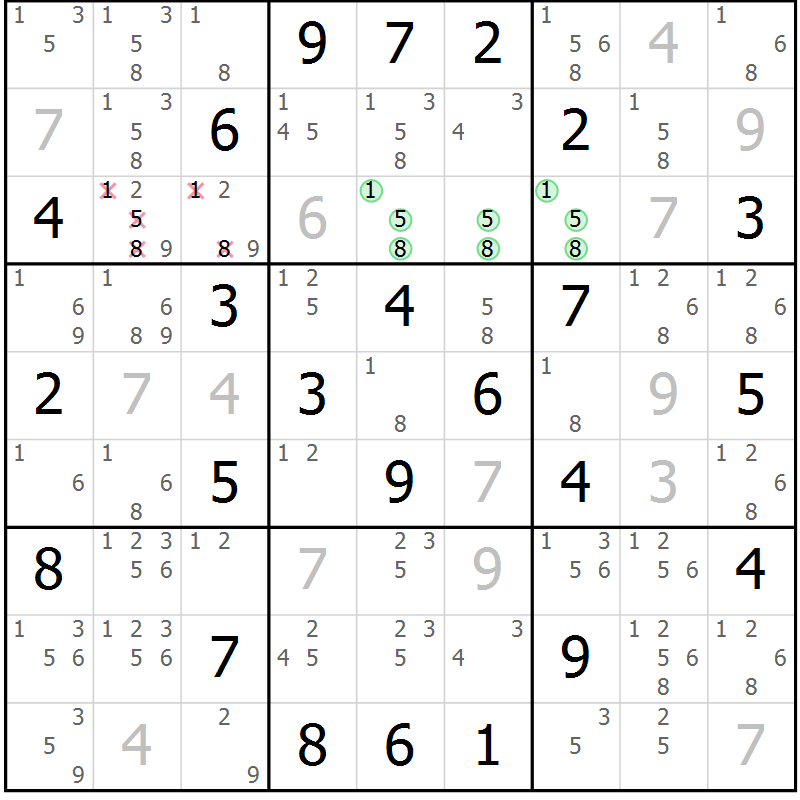 Position des candidats pour la solution de la Gr 24 page 27 du magazine de sudoku Virtuose n° 114