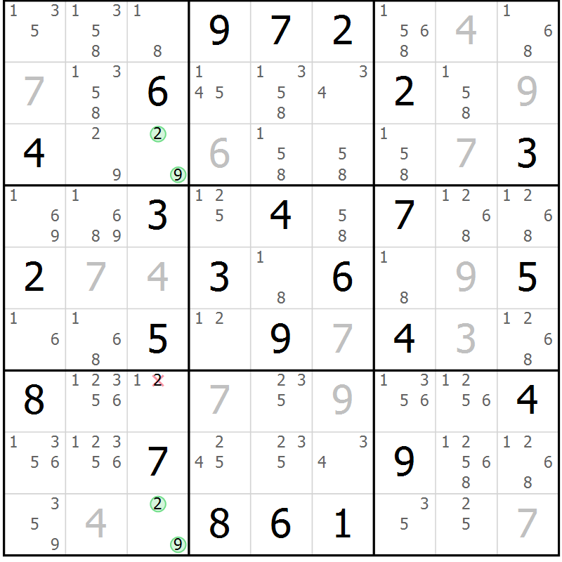 Position des candidats pour la solution de la Gr 24 page 27 du magazine de sudoku Virtuose n° 114