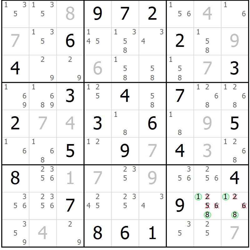 Position des candidats pour la solution de la Gr 24 page 27 du magazine de sudoku Virtuose n° 114