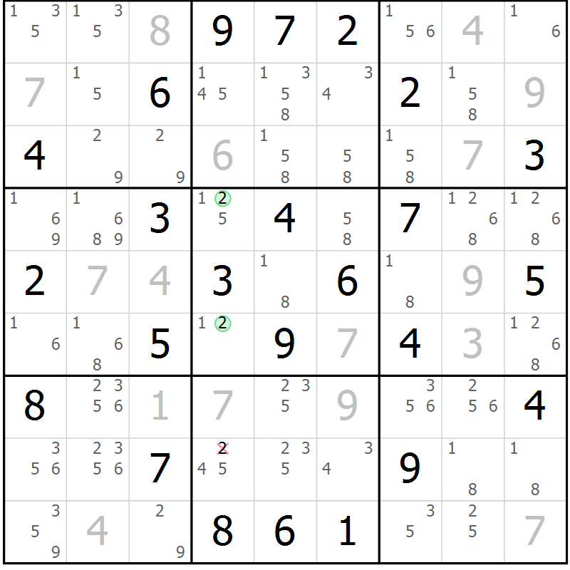 Position des candidats pour la solution de la Gr 24 page 27 du magazine de sudoku Virtuose n° 114