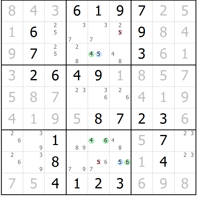 Position des candidats pour la solution de la Gr 25 page 28 du magazine de sudoku Virtuose n° 114
