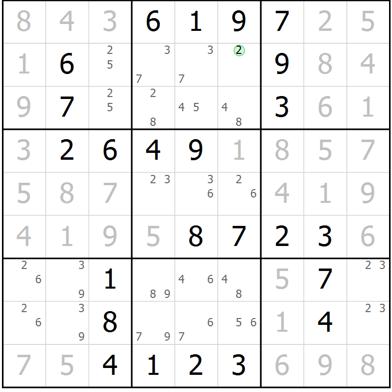 Position des candidats pour la solution de la Gr 25 page 28 du magazine de sudoku Virtuose n° 114