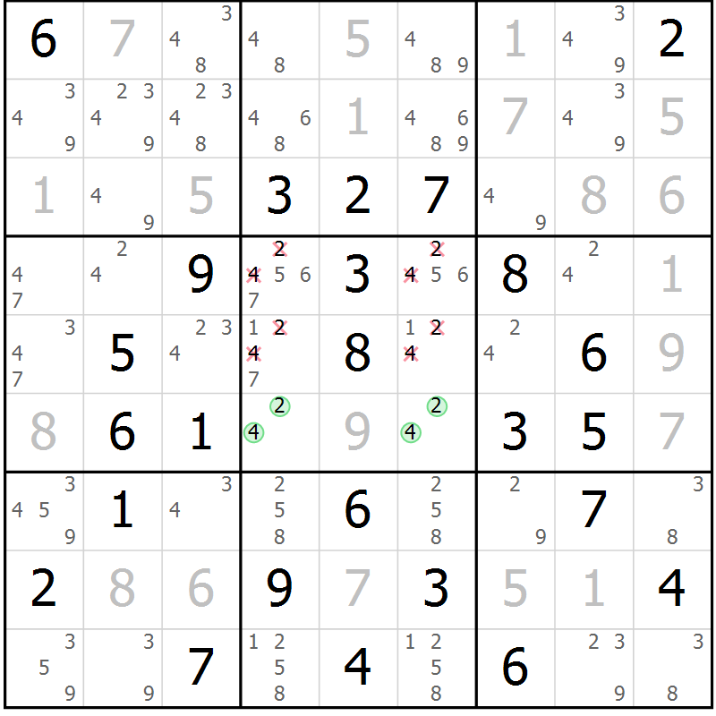 Position des candidats pour la solution de la Gr 26 page 29 du magazine de sudoku Virtuose n° 114