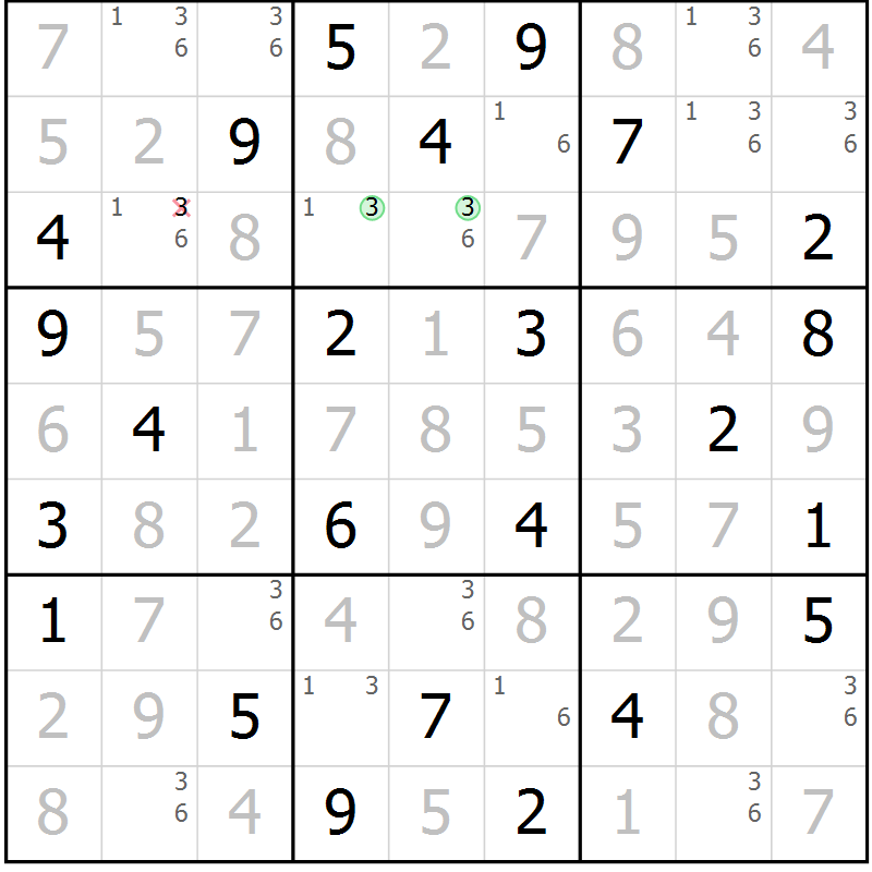 Position des candidats pour la solution de la Gr 27 page 30 du magazine de sudoku Virtuose n° 114