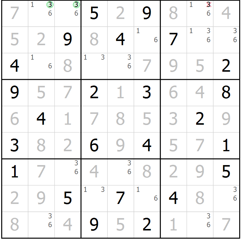 Position des candidats pour la solution de la Gr 27 page 30 du magazine de sudoku Virtuose n° 114