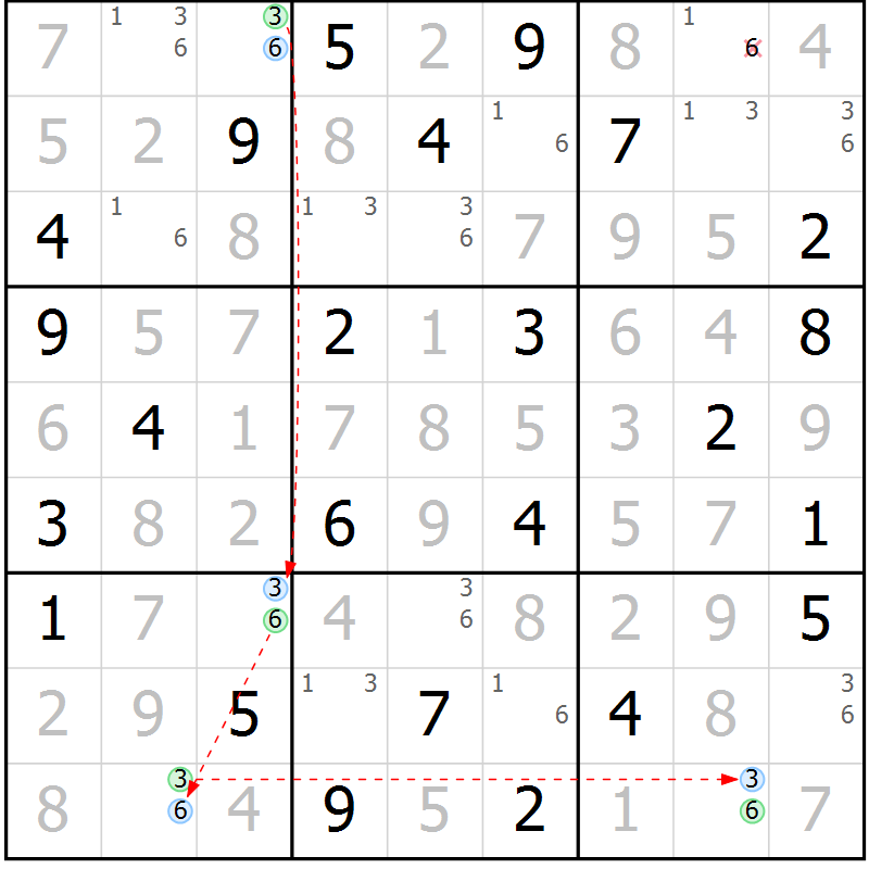 Position des candidats pour la solution de la Gr 27 page 30 du magazine de sudoku Virtuose n° 114