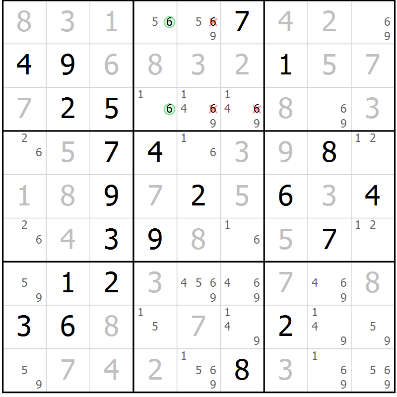 Position des candidats pour la solution de la Gr 28 page 31 du magazine de sudoku Virtuose n° 114