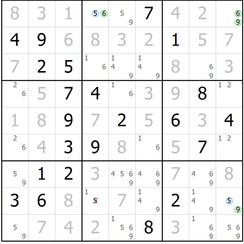 Position des candidats pour la solution de la Gr 28 page 31 du magazine de sudoku Virtuose n° 114