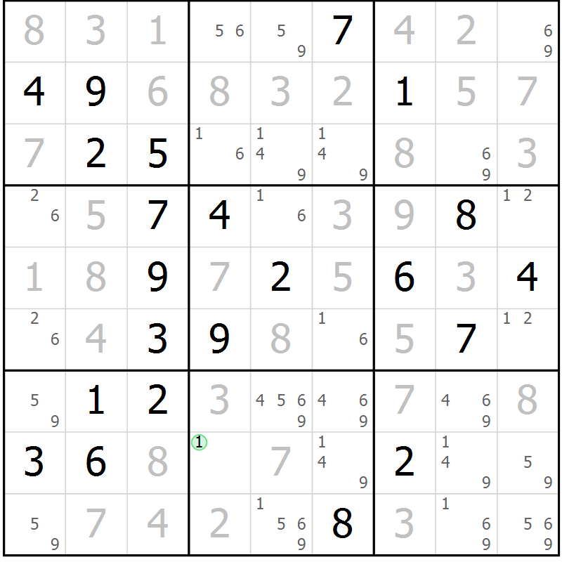 Position des candidats pour la solution de la Gr 28 page 31 du magazine de sudoku Virtuose n° 114