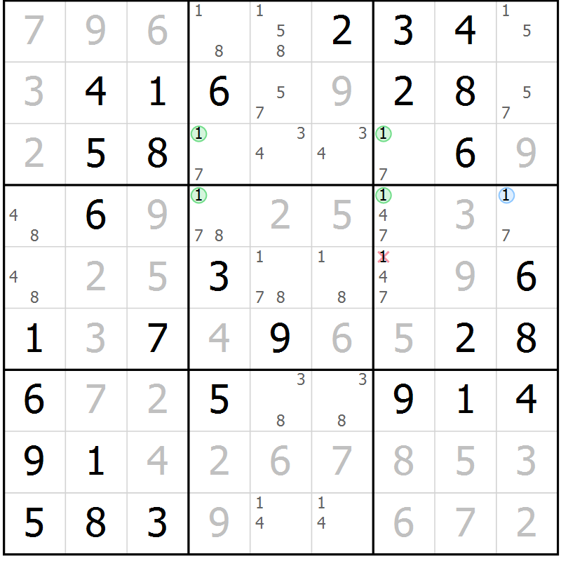 Position des candidats pour la solution de la Gr 29 page 32 du magazine de sudoku Virtuose n° 114