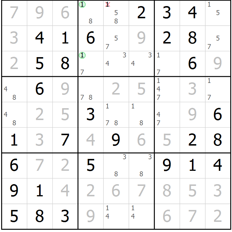 Position des candidats pour la solution de la Gr 29 page 32 du magazine de sudoku Virtuose n° 114