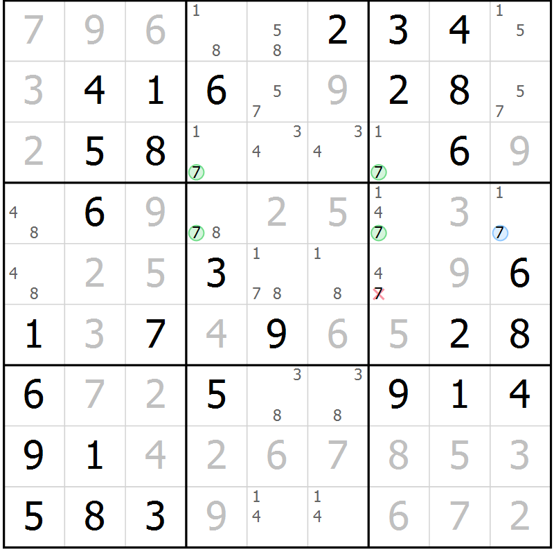 Position des candidats pour la solution de la Gr 29 page 32 du magazine de sudoku Virtuose n° 114
