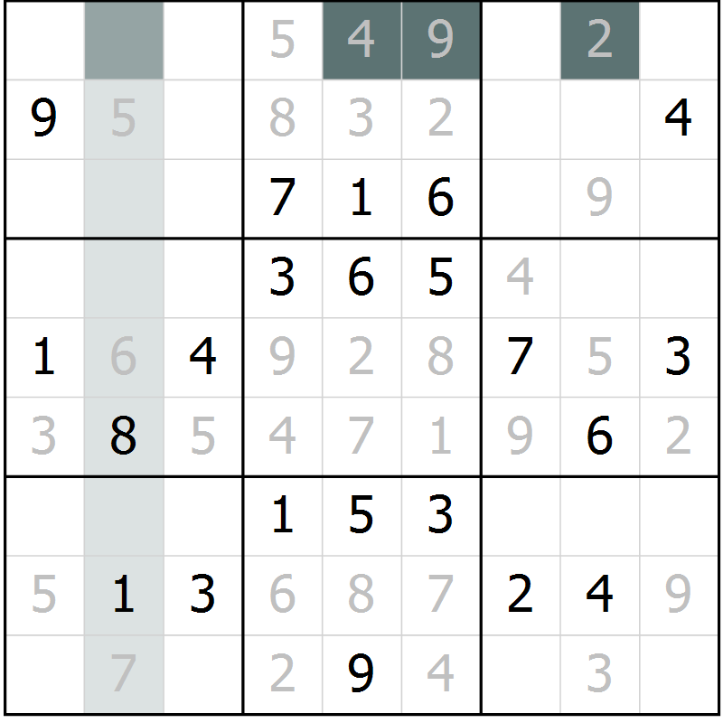 Position des candidats pour la solution de la Gr 3 page 6 du magazine de sudoku Virtuose n° 114