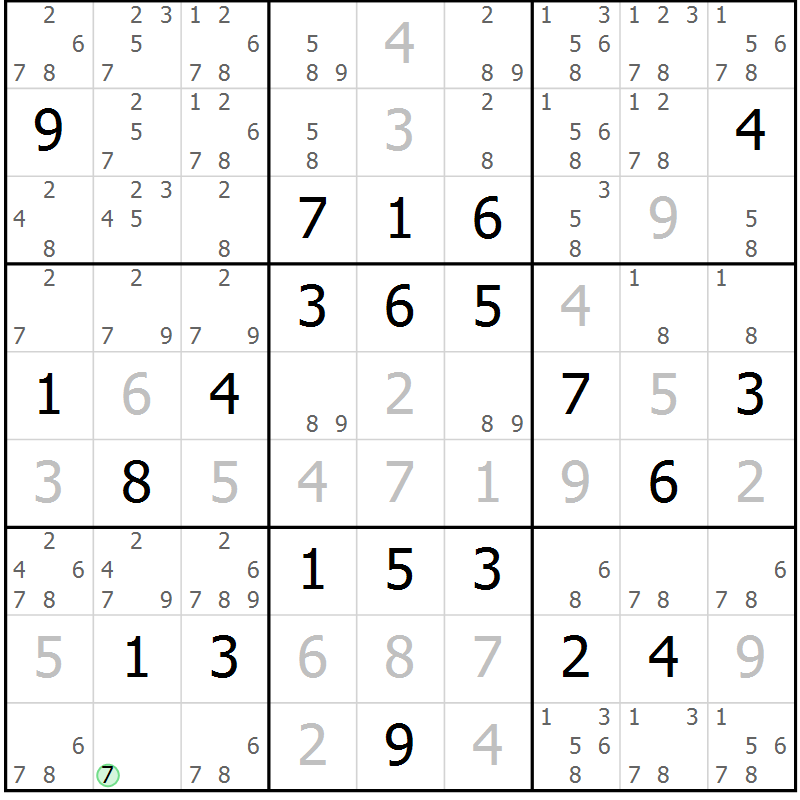Position des candidats pour la solution de la Gr 3 page 6 du magazine de sudoku Virtuose n° 114