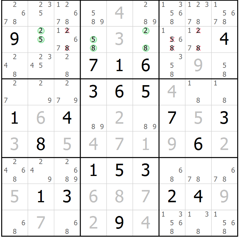Position des candidats pour la solution de la Gr 3 page 6 du magazine de sudoku Virtuose n° 114
